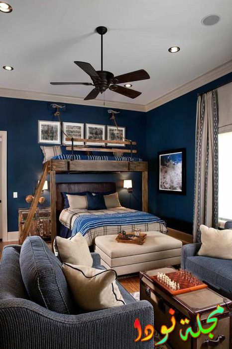 غرفة أولاد بديكور باللون الأزرق